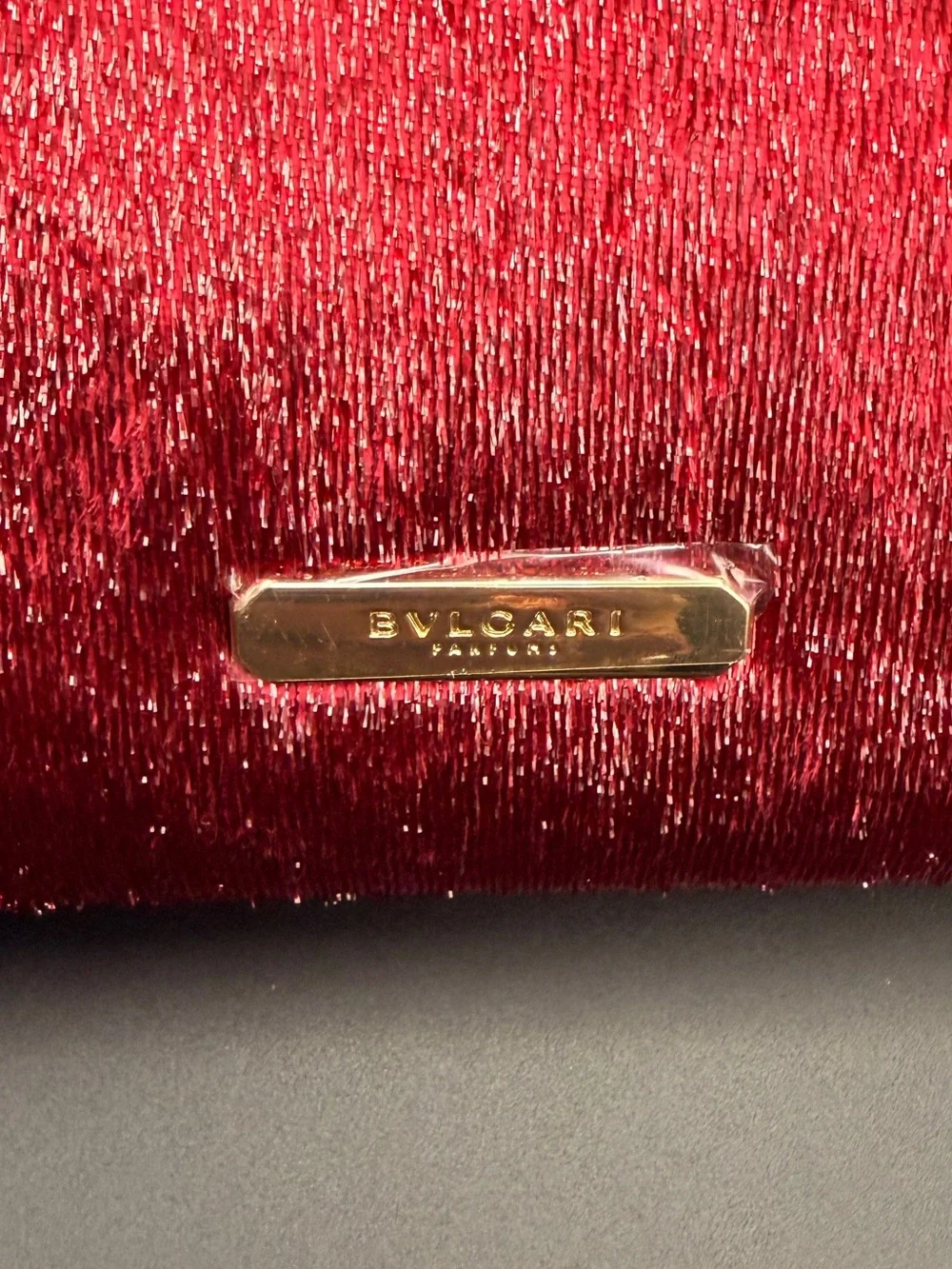 Bulgari Burgundy Velvet Cosmetic Pouch with Gold Plaque NWT